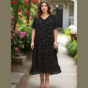 A.U.W Black Floral Secret Charm Midi Dress Size 3X